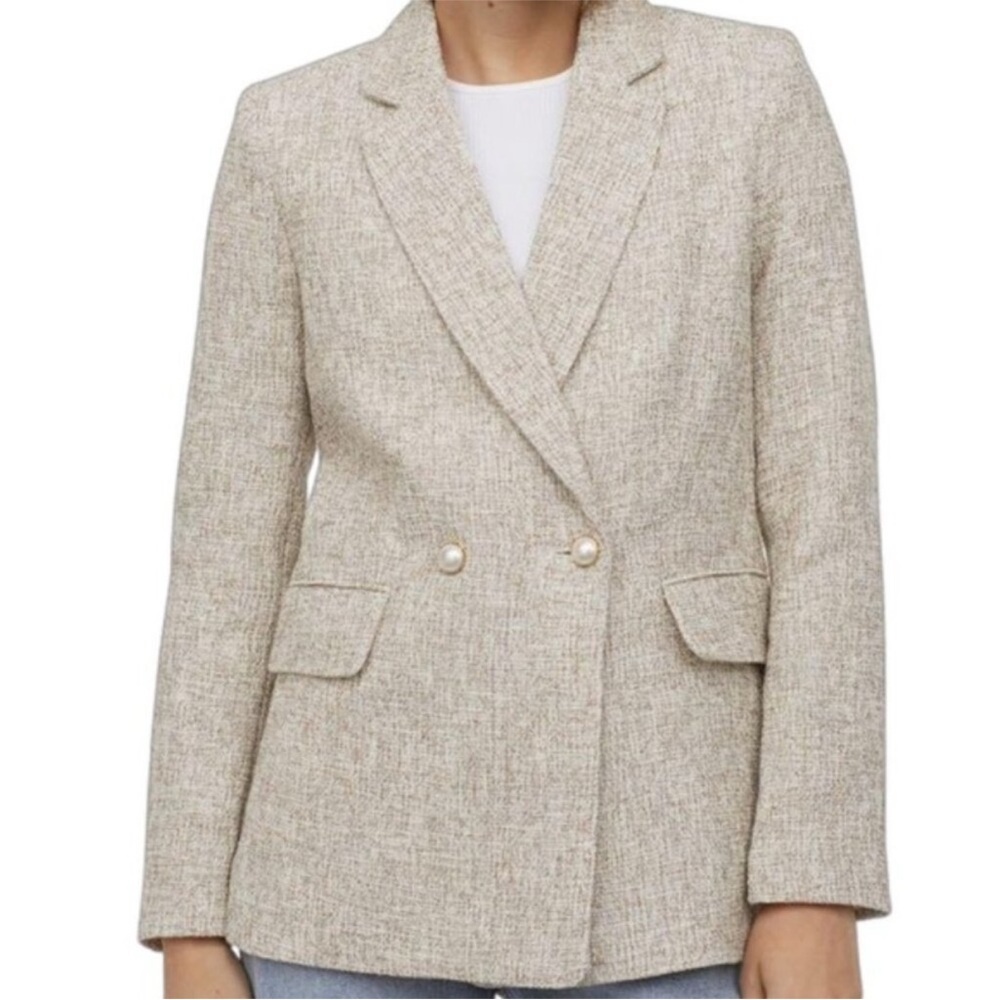 H&M Women's Beige Textured tweed Blazer - Picture 2 of 6